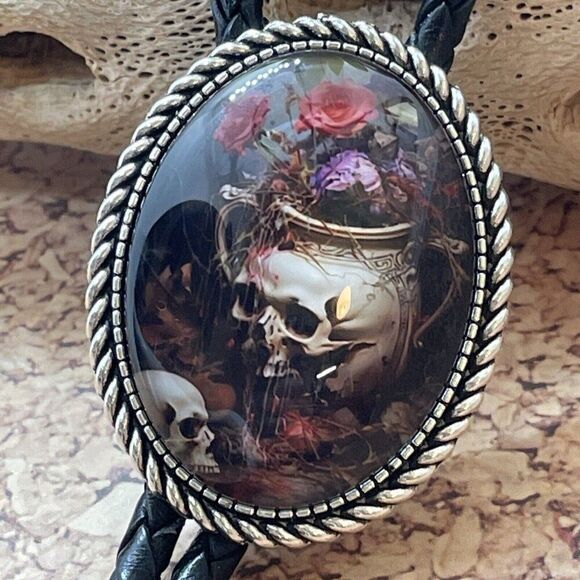 FANCY FOX BOUTIQUE Other - - Gothic Skull Rose Witch Leather Bolo Tie Lariat Necklace Wedding Purple Xmas